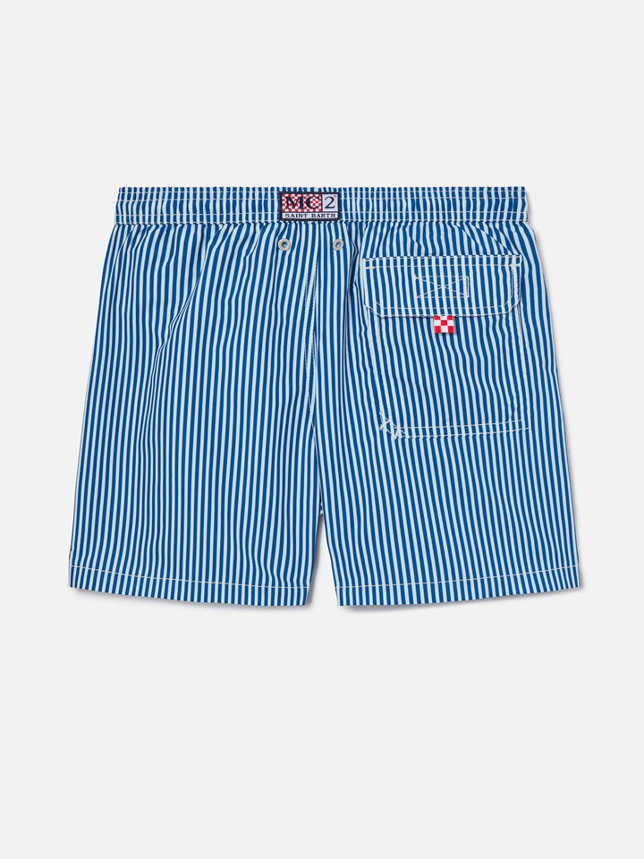 Syros Jr swim shorts thin striped with St. Barth embroidery