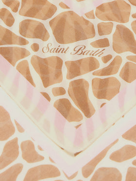 Pareo lungo Thaiti misto seta con stampa animalier zebrata marrone