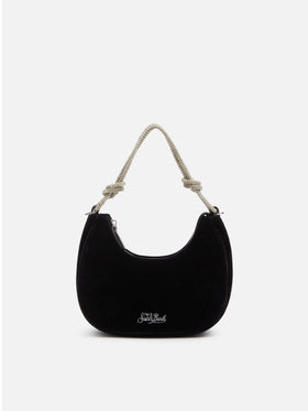 Schwarze Baguette-Tasche Tallulah aus Samt mit Strass-Griff