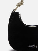 Black velvet baguette bag Tallulah with rhinestones handle