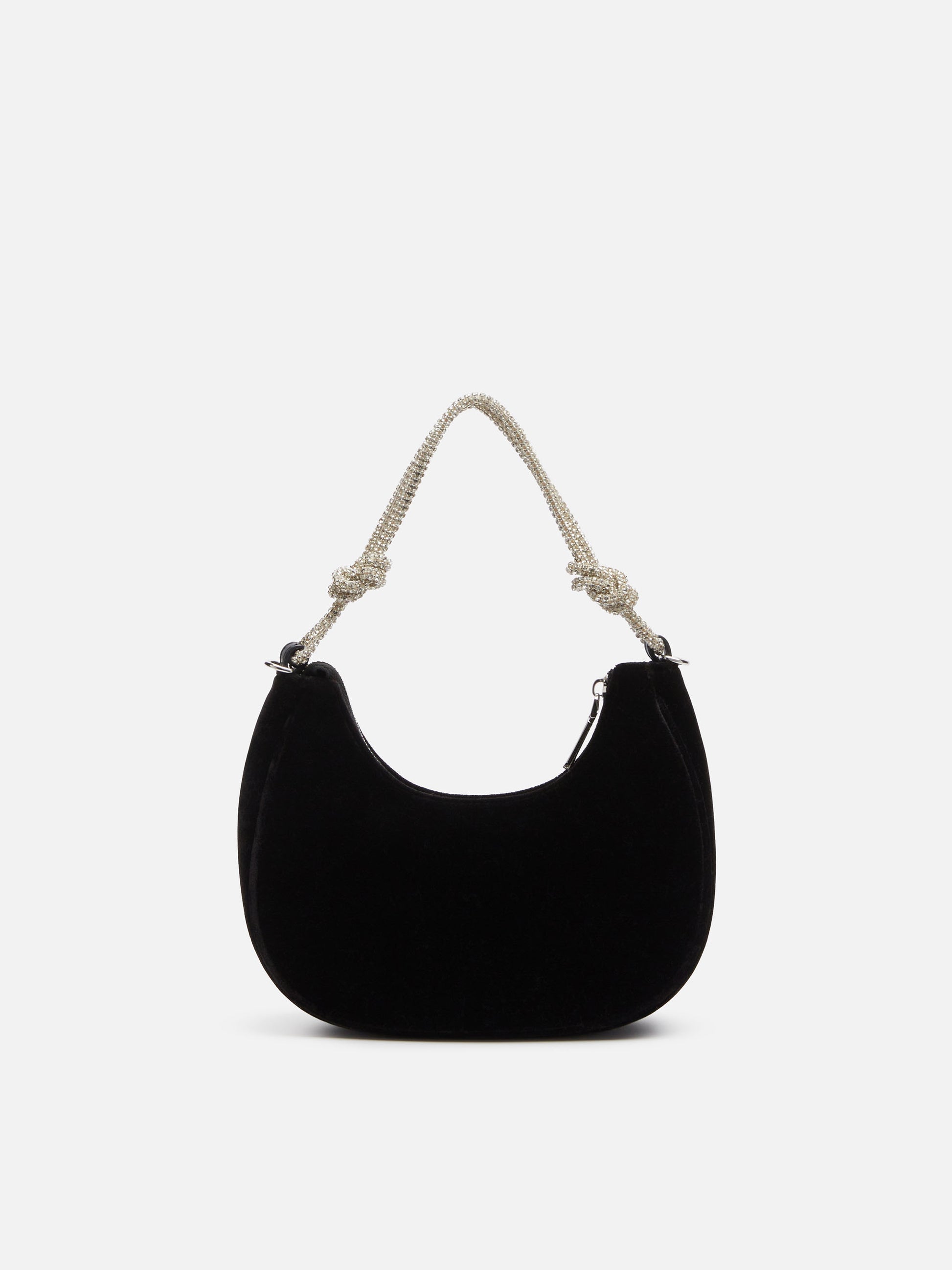 Tallulah Black Velvet Baguette Bag with Rhinestone Handle Detachable Chain Strap MC2 Saint Barth