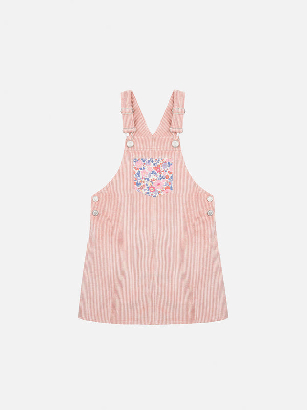 Girl pink corduroy overall Tecla with flower panel