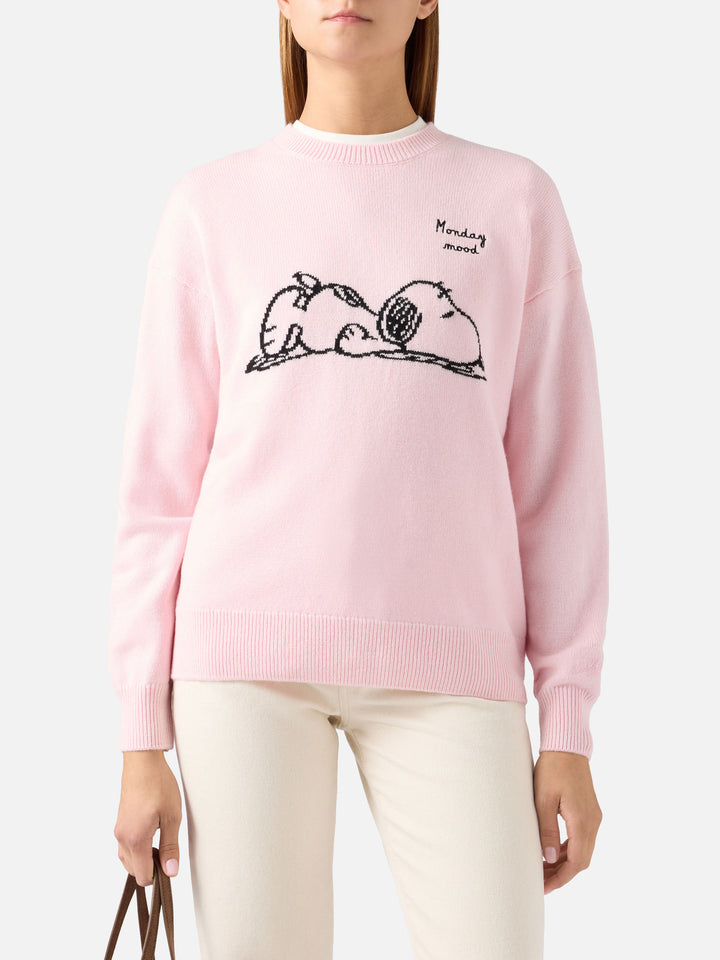 Pink Tessa wool and cashmere blend crewneck knit with Snoopy intarsia | Special edition