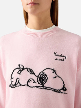 Pull ras-du-cou Pink Tessa en mélange de laine et cachemire avec intarsia Snoopy | Special edition 