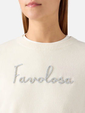 Off-white Tessa Rundhals-Strick aus Wolle und Kaschmir-Mischung mit Favolosa-Stickerei 