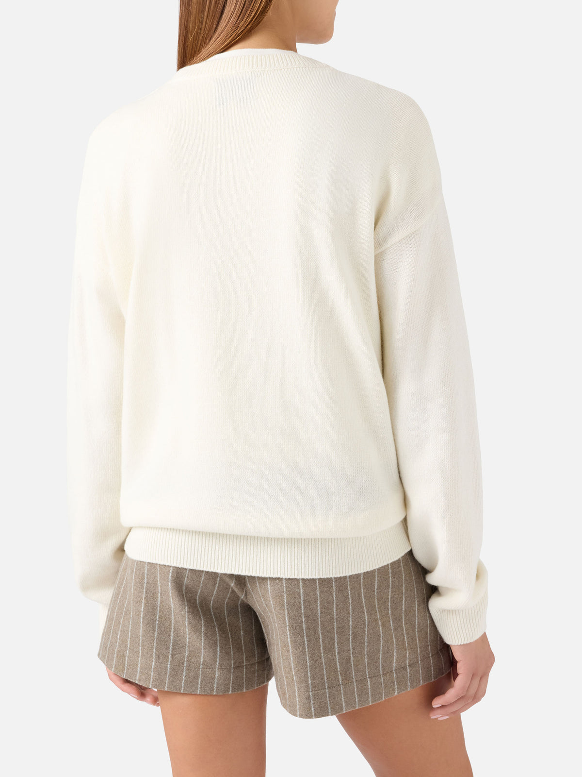 Off-white Tessa Rundhals-Strick aus Wolle und Kaschmir-Mischung mit Favolosa-Stickerei 