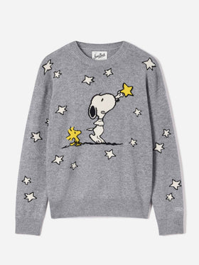 Grauer Tessa Rundhalspullover aus Woll- und Kaschmirmischung mit Snoopy-Intarsie | Special edition 