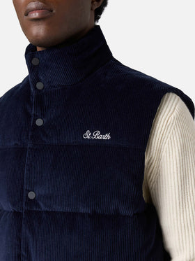 Gilet imbottito in piuma Thunder in corduroy blu navy