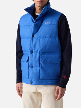 Gilet da uomo imbottito in piuma di lana bluette con tasche