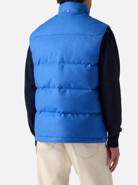 Gilet da uomo imbottito in piuma di lana bluette con tasche