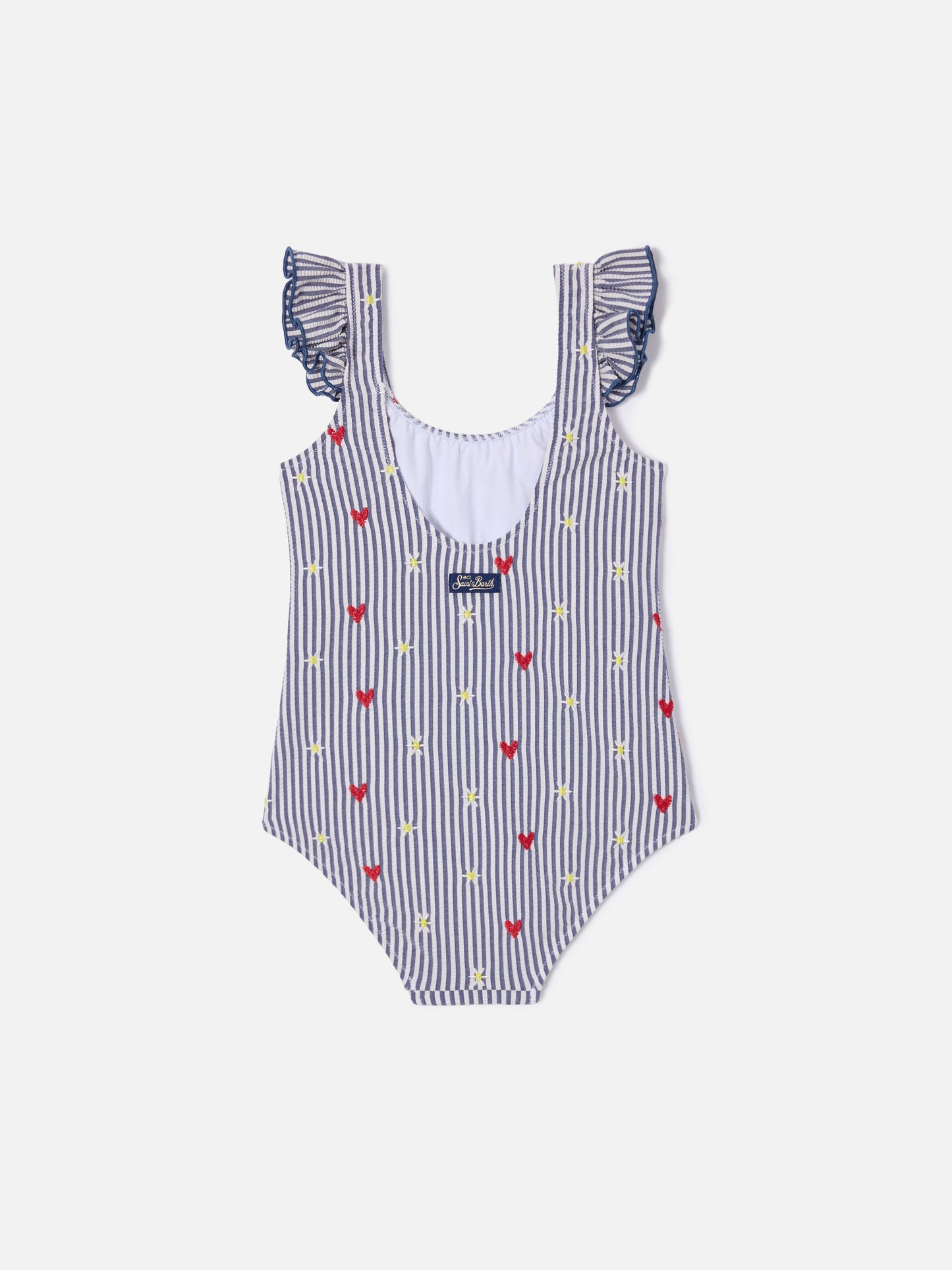 Tilda one-piece swimsuit in striped seersucker with embroidery