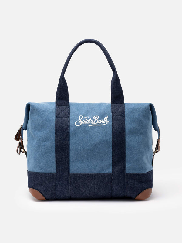 Travel duffel denim bag