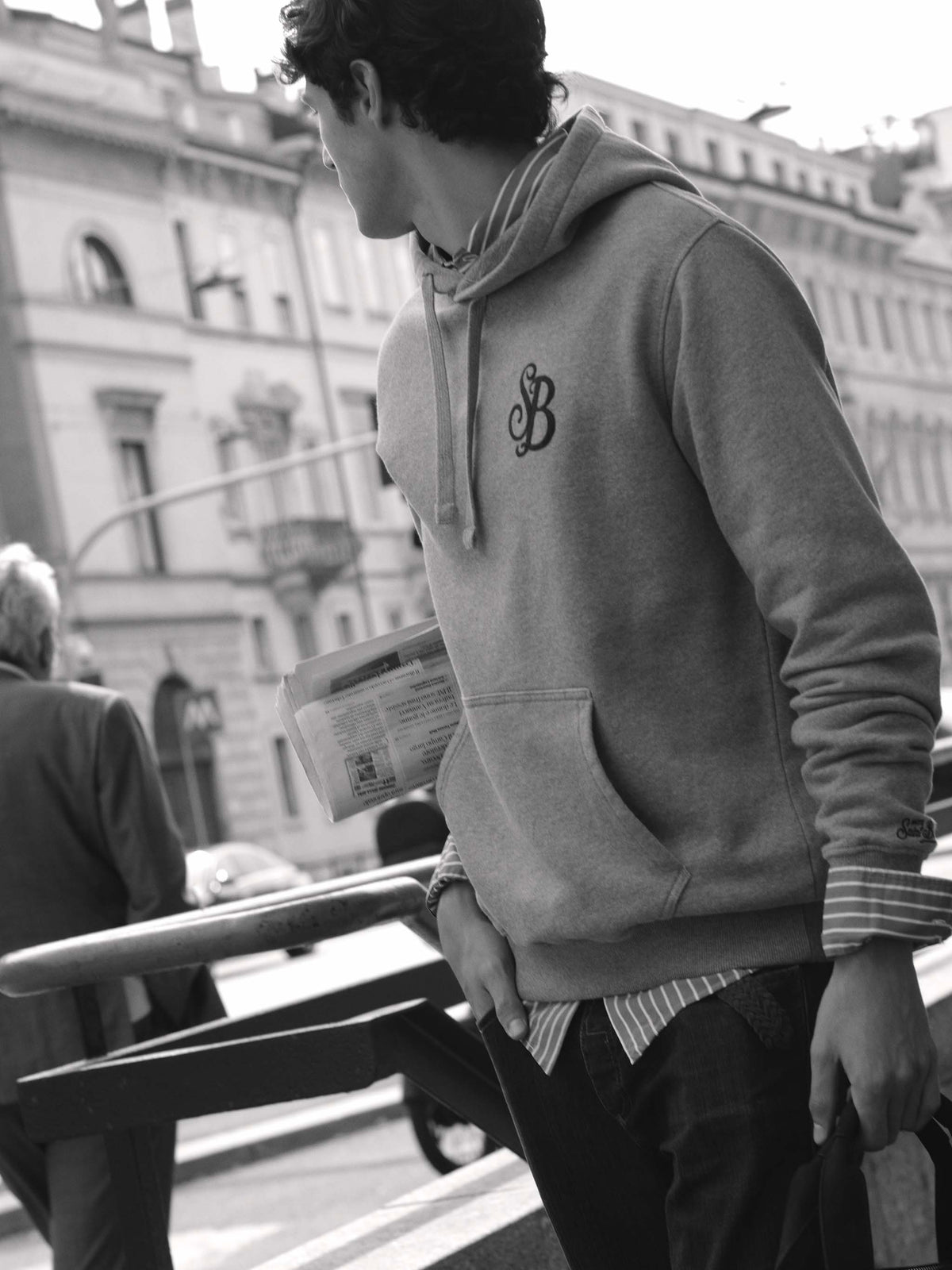 Grey Tribeca cotton hoodie with SB Legacy monogram
