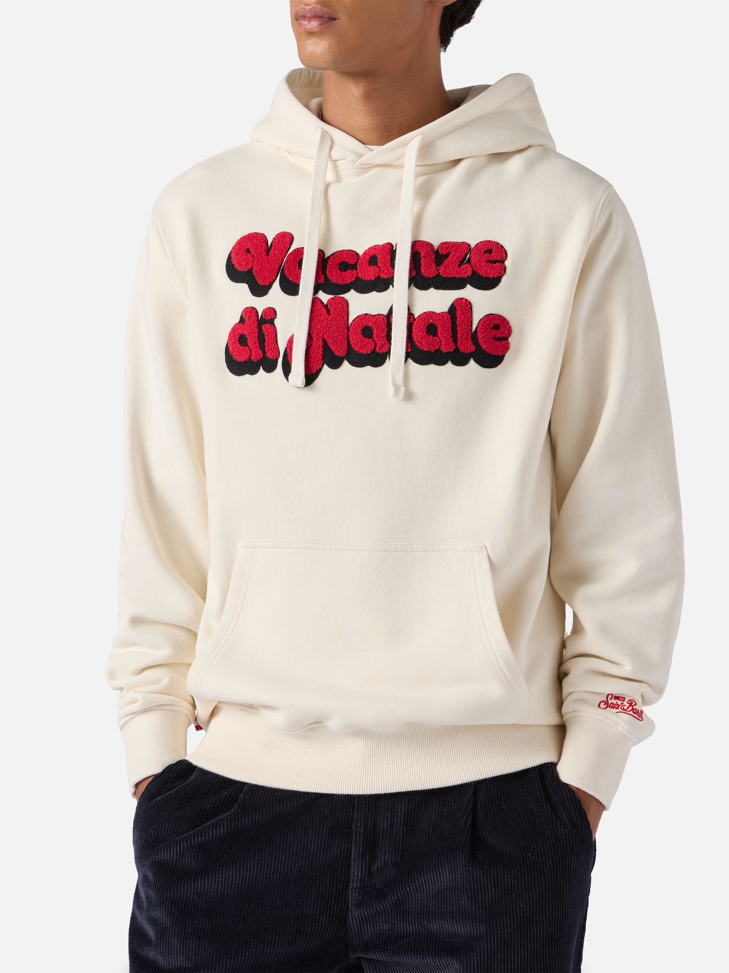 Tribeca-Kapuzenpullover aus Baumwolle in Weiß mit „Vacanze di Natale“-Stickerei | VACANZE DI NATALE SONDERAUSGABE