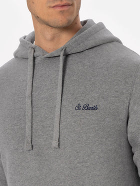 Felpa da uomo grigio mélange Tribeca con ricamo St. Barth