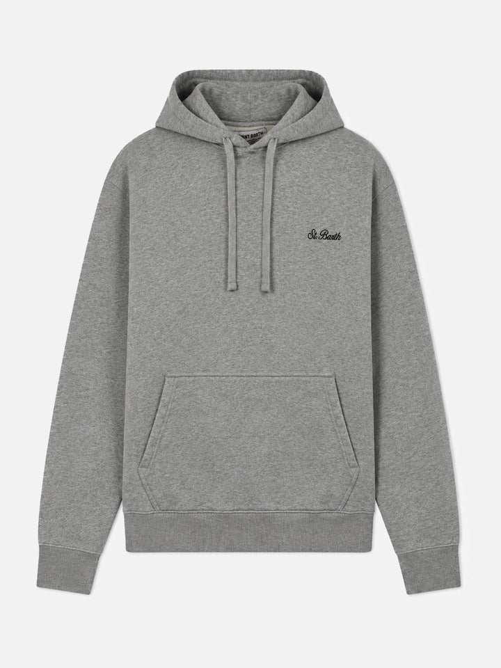 Tribeca cotton sweatshirt in grey melange solid color with logo embroidery