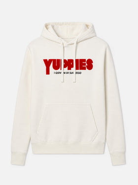 Weißer Tribeca Hoodie aus Baumwolle mit Yuppies-Flockprint | YUPPIES SPECIAL EDITION 