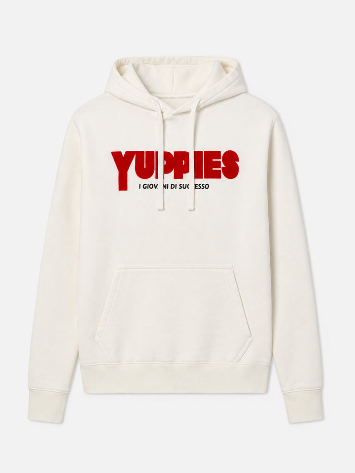 Weißer Tribeca Hoodie aus Baumwolle mit Yuppies-Flockprint | YUPPIES SPECIAL EDITION 