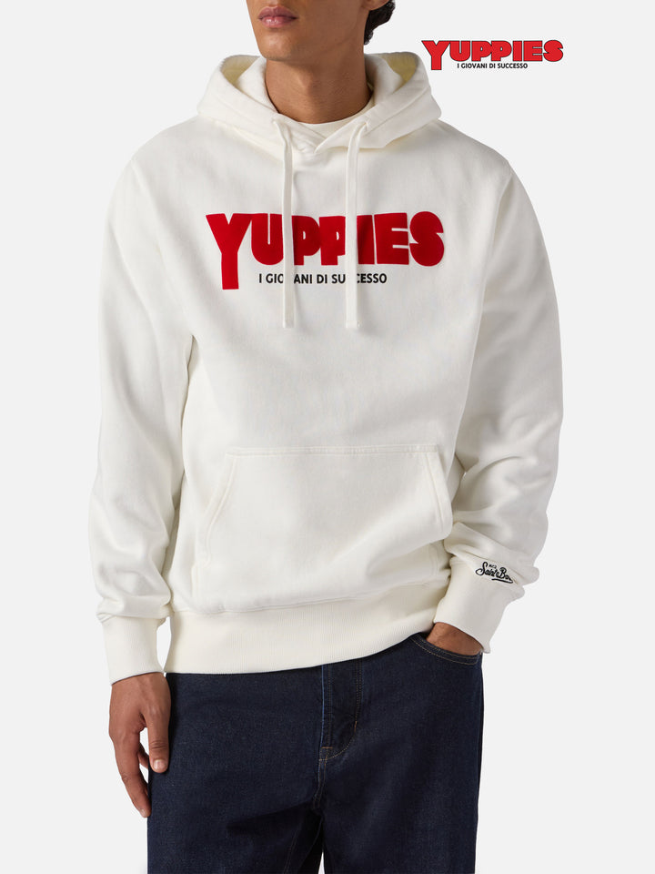 Felpa Tribeca in cotone bianco con cappuccio e stampa flock Yuppies | YUPPIES SPECIAL EDITION