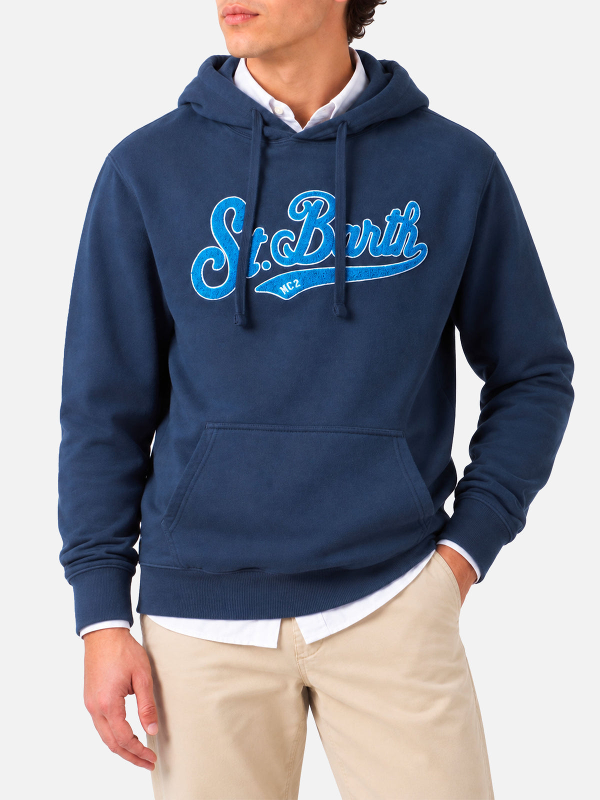 Sweat à capuche bleu Tribeca avec patch en tissu éponge 