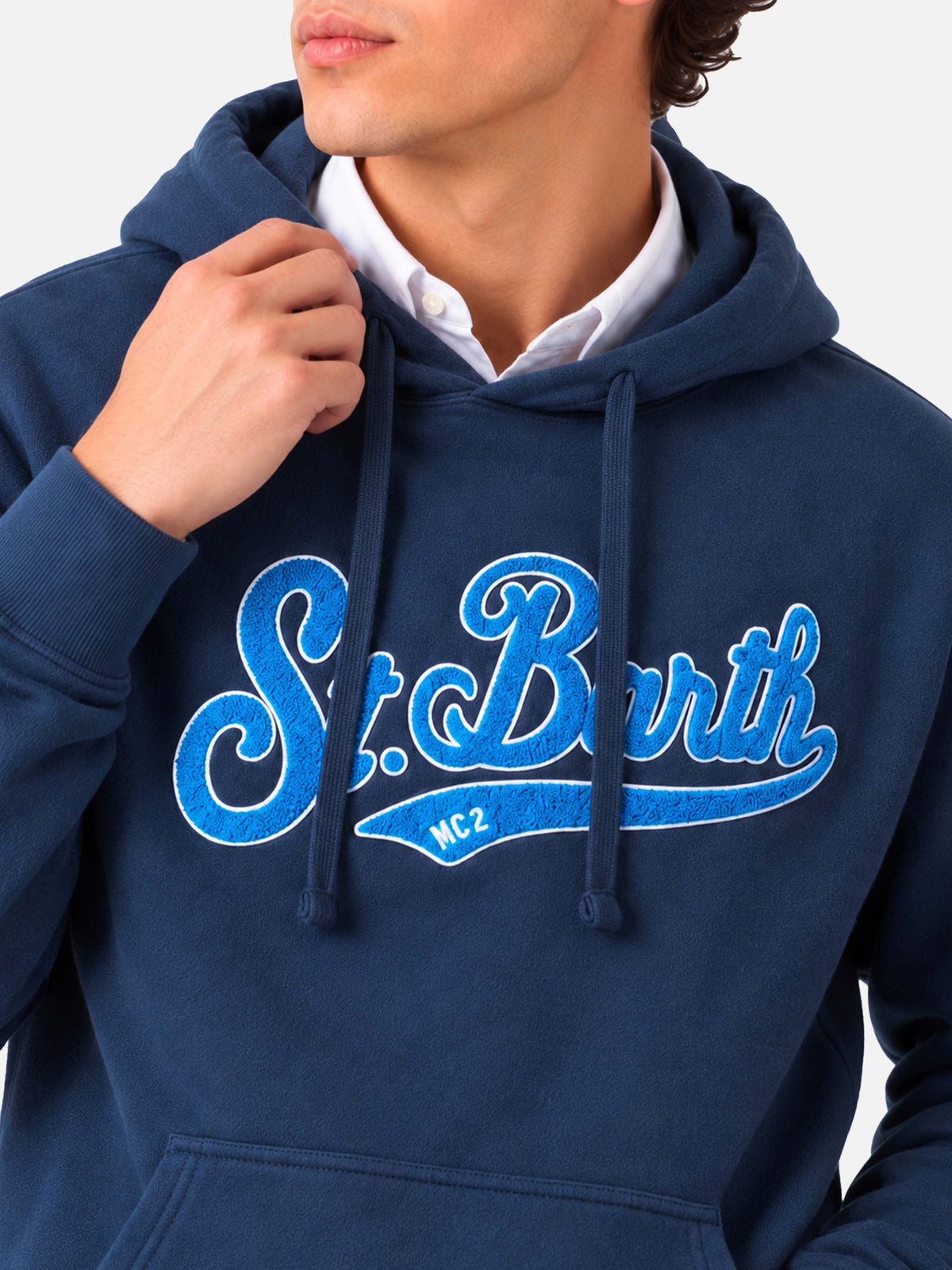 Sweat à capuche bleu Tribeca avec patch en tissu éponge 