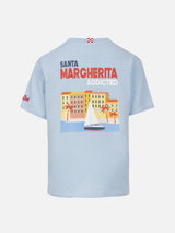 Boy cotton t-shirt with Santa Margherita addicted postcard print