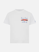 Cotton t-shirt with Run of with me embroidery