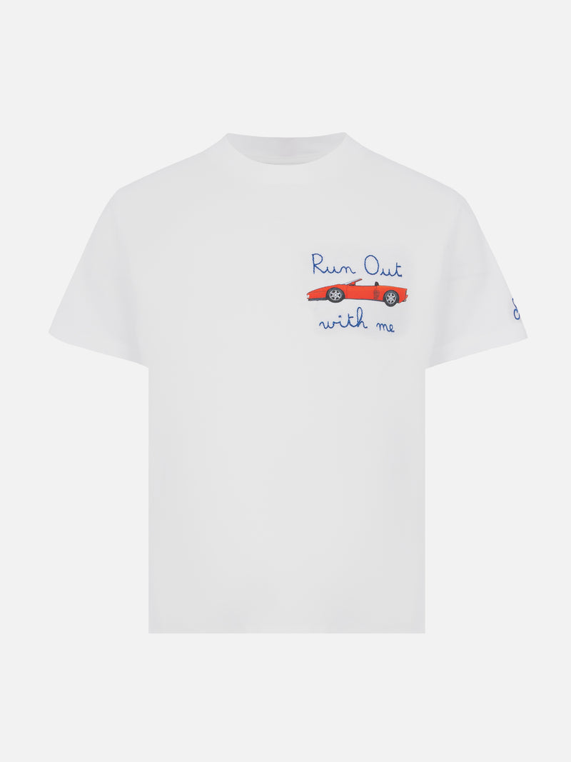 Cotton t-shirt with Run of with me embroidery