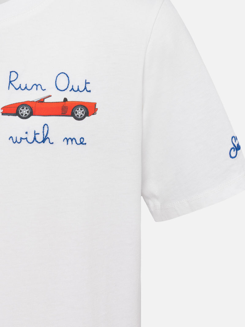 Cotton t-shirt with Run of with me embroidery