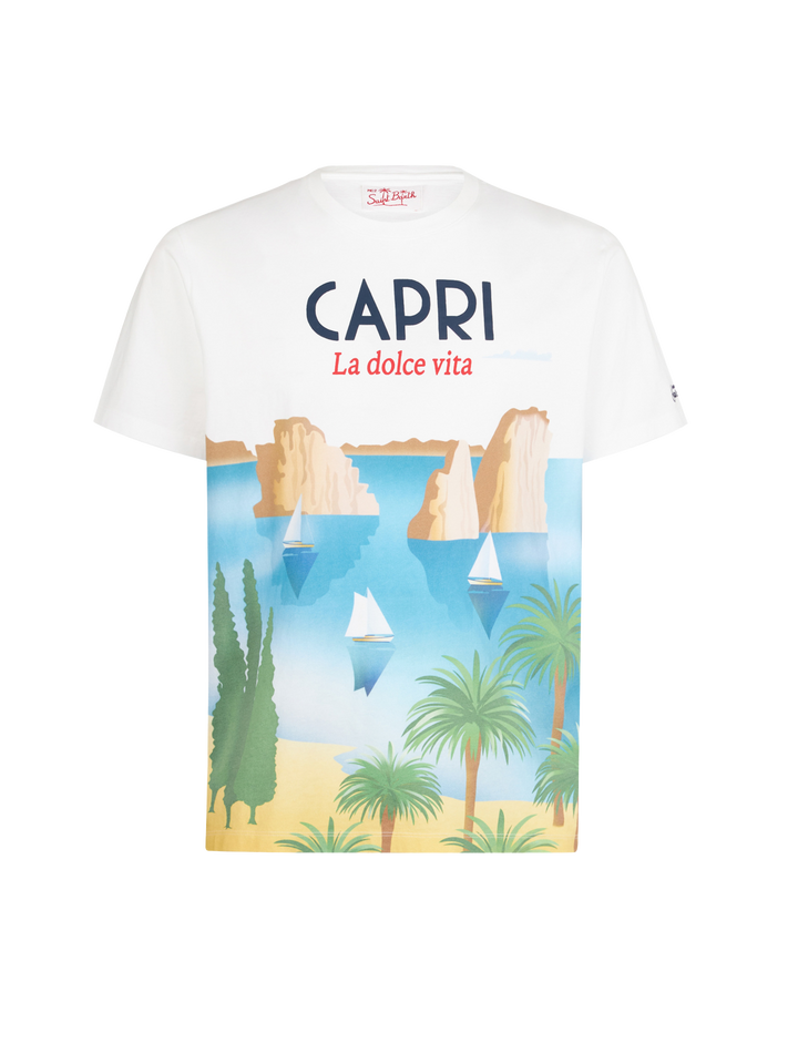 Boy cotton t-shirt with Capri postcard print - MC2 Saint Barth