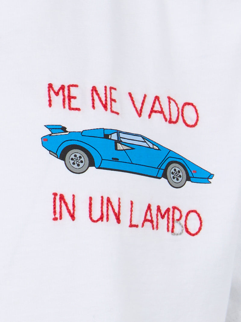 Boy cotton t-shirt with Me ne vado in un lambo embroidery