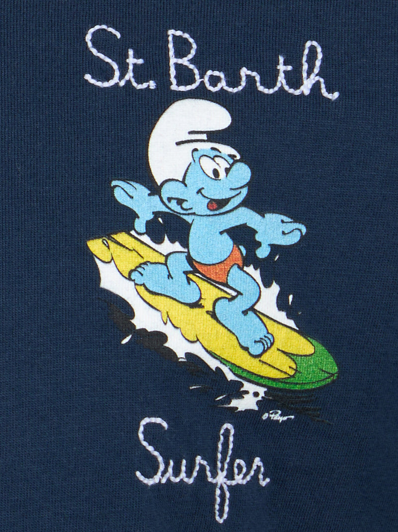 T-shirt da bambino in cotone con stampa dei Puffi e ricamo St. Barth Surfer | I PUFFI EDIZIONE SPECIALE