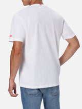 Man cotton t-shirt with Montecarlo placed print and embroidery