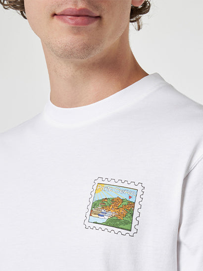 Man cotton t-shirt with Porto Cervo postcard front and back print | ALESSANDRO ENRIQUEZ SPECIAL EDITION