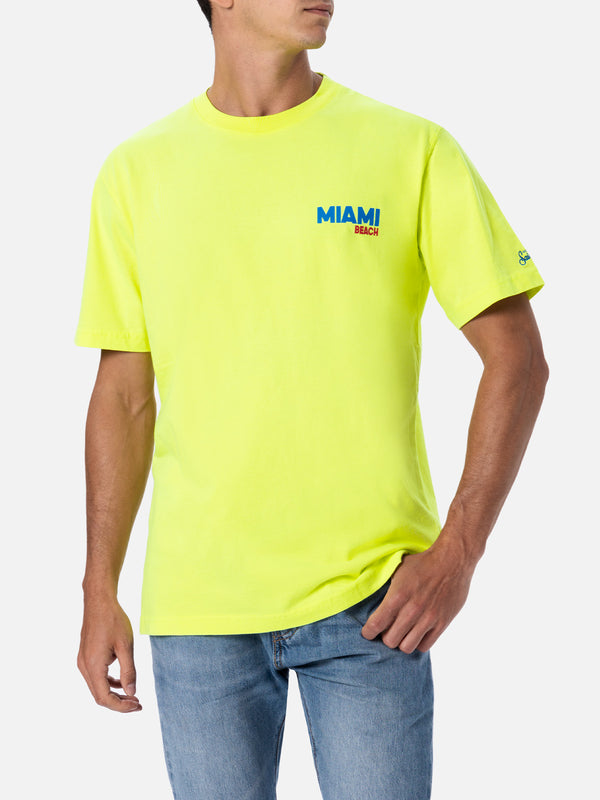 Herren-T-Shirt aus Baumwolle mit platziertem Miami Beach-Postkartendruck