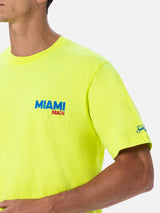 Man cotton t-shirt with Miami Beach postcard placed print