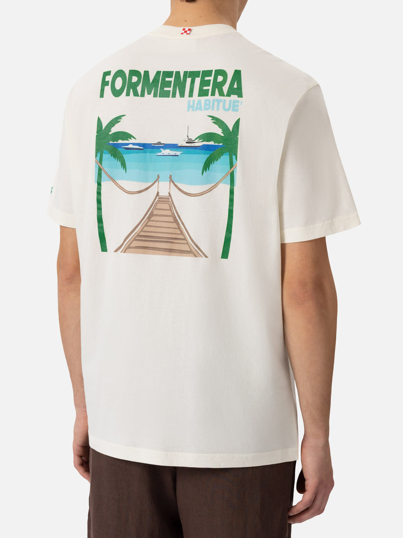 T-shirt Man in cotone organico con stampa cartolina Formentera