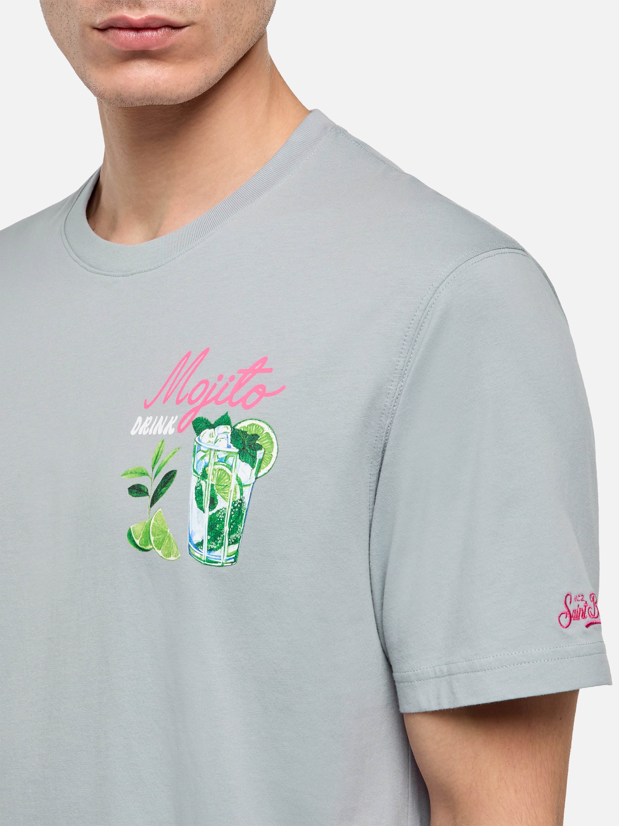 Tシャツ・カットソー MC2 SAINT BARTH Men T-shirt Grey TSHIRT MAN 02581H Cotton T-shirt with St. Barth tennis print – MC2 Saint Barth