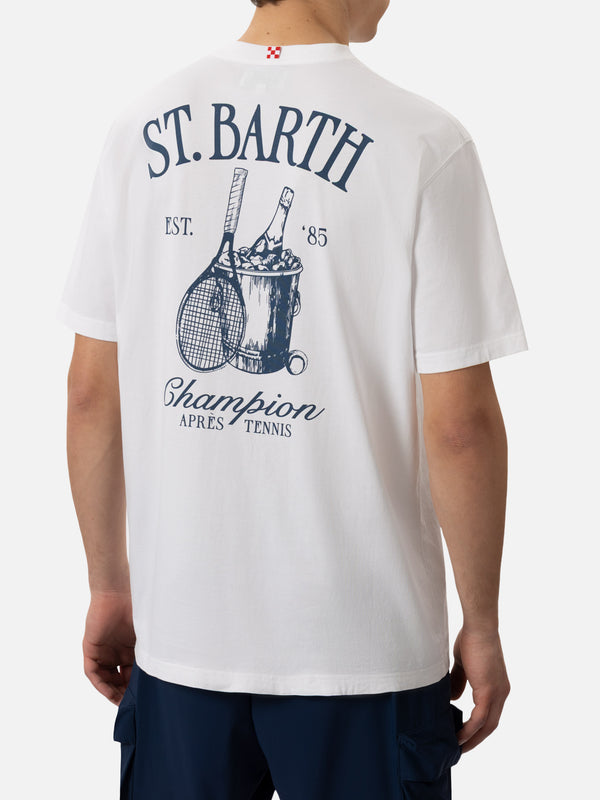 Cotton T-shirt with St. Barth tennis print