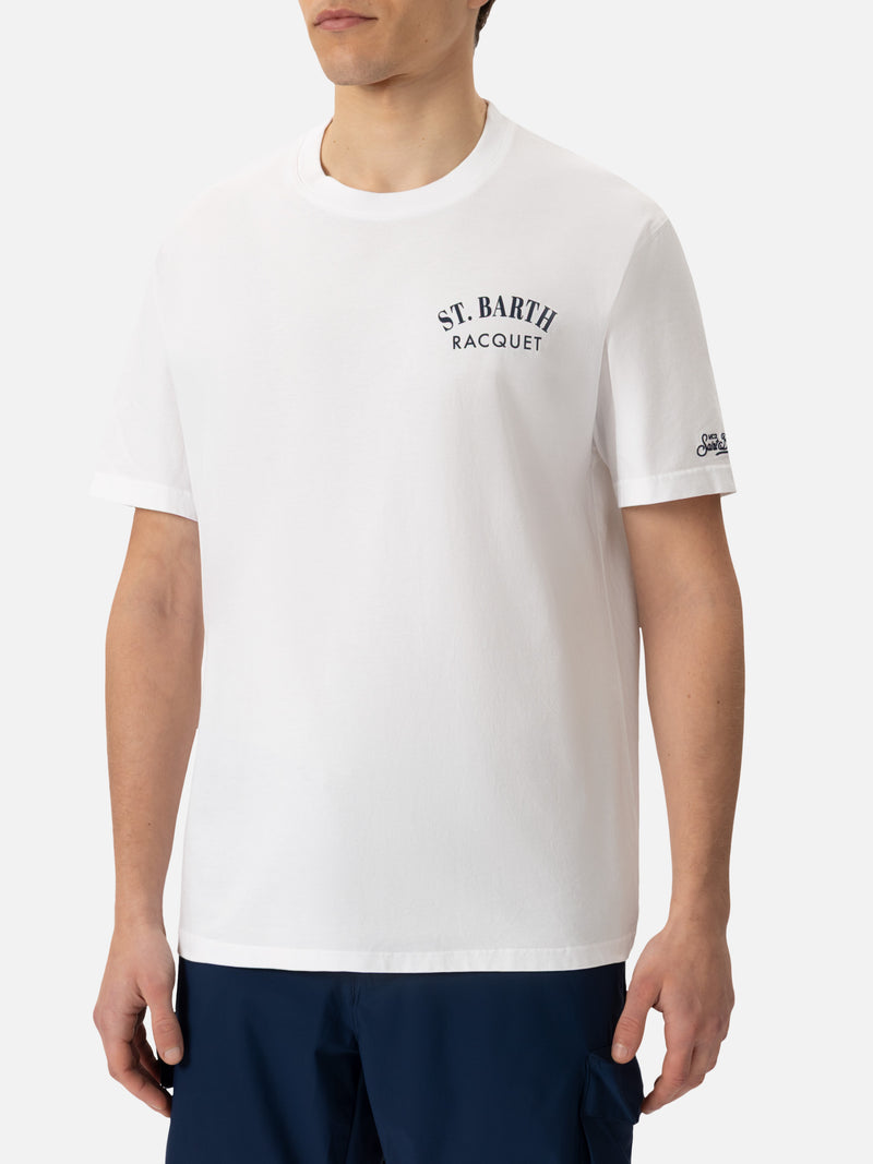 T-shirt Man in cotone organico con stampa Saint Barth Tennis Racquet