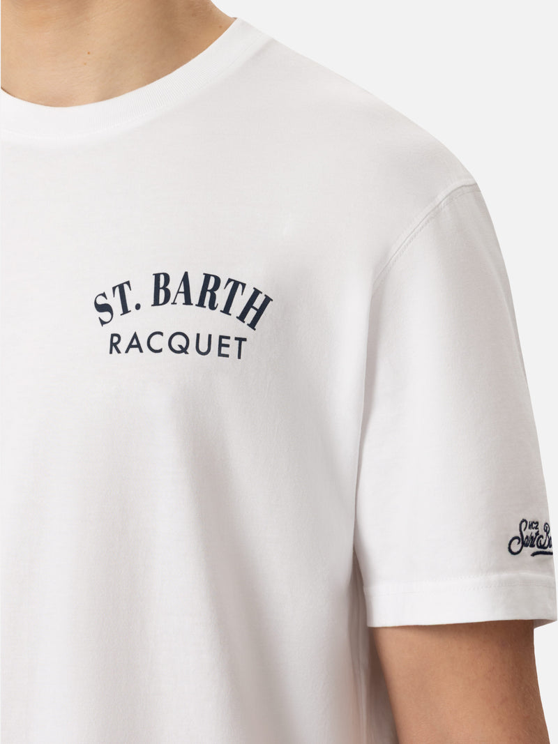 T-shirt Man in cotone organico con stampa Saint Barth Tennis Racquet