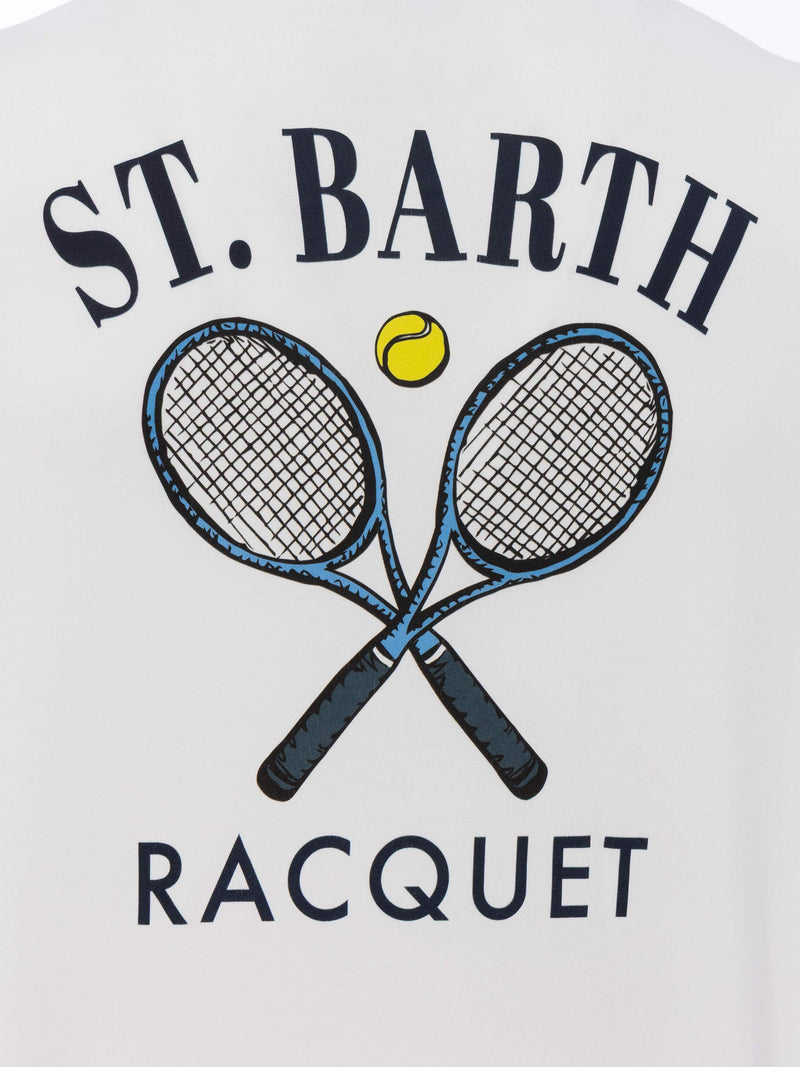 T-shirt Man in cotone organico con stampa Saint Barth Tennis Racquet