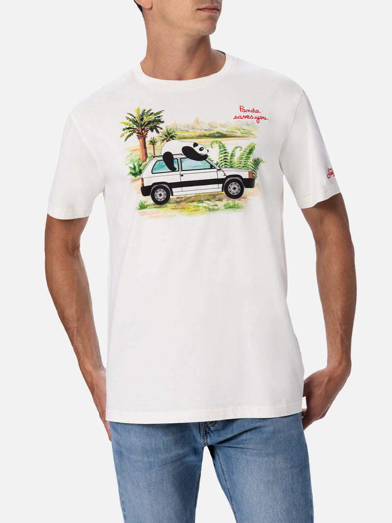 Man cotton t-shirt with panda on Panda print and embroidery | FIAT PANDA SPECIAL EDITION