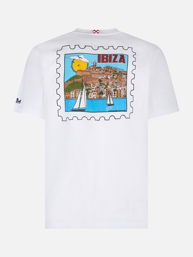 Herren-T-Shirt aus Baumwolle mit Aufdruck „Ibiza-Postkarte“ auf Vorder- und Rückseite | ALESSANDRO ENRIQUEZ SONDERAUSGABE