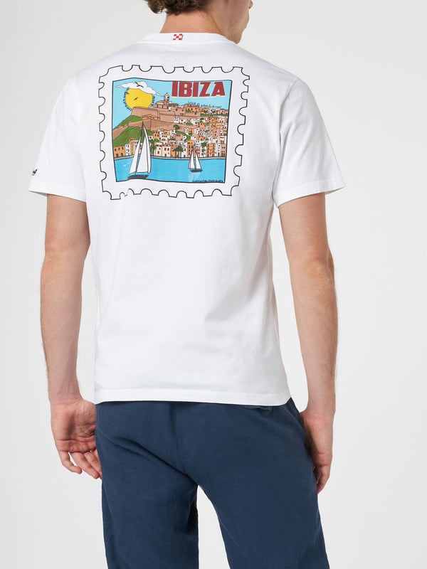 Man cotton t-shirt with Ibiza postcard front and back print | ALESSANDRO ENRIQUEZ SPECIAL EDITION