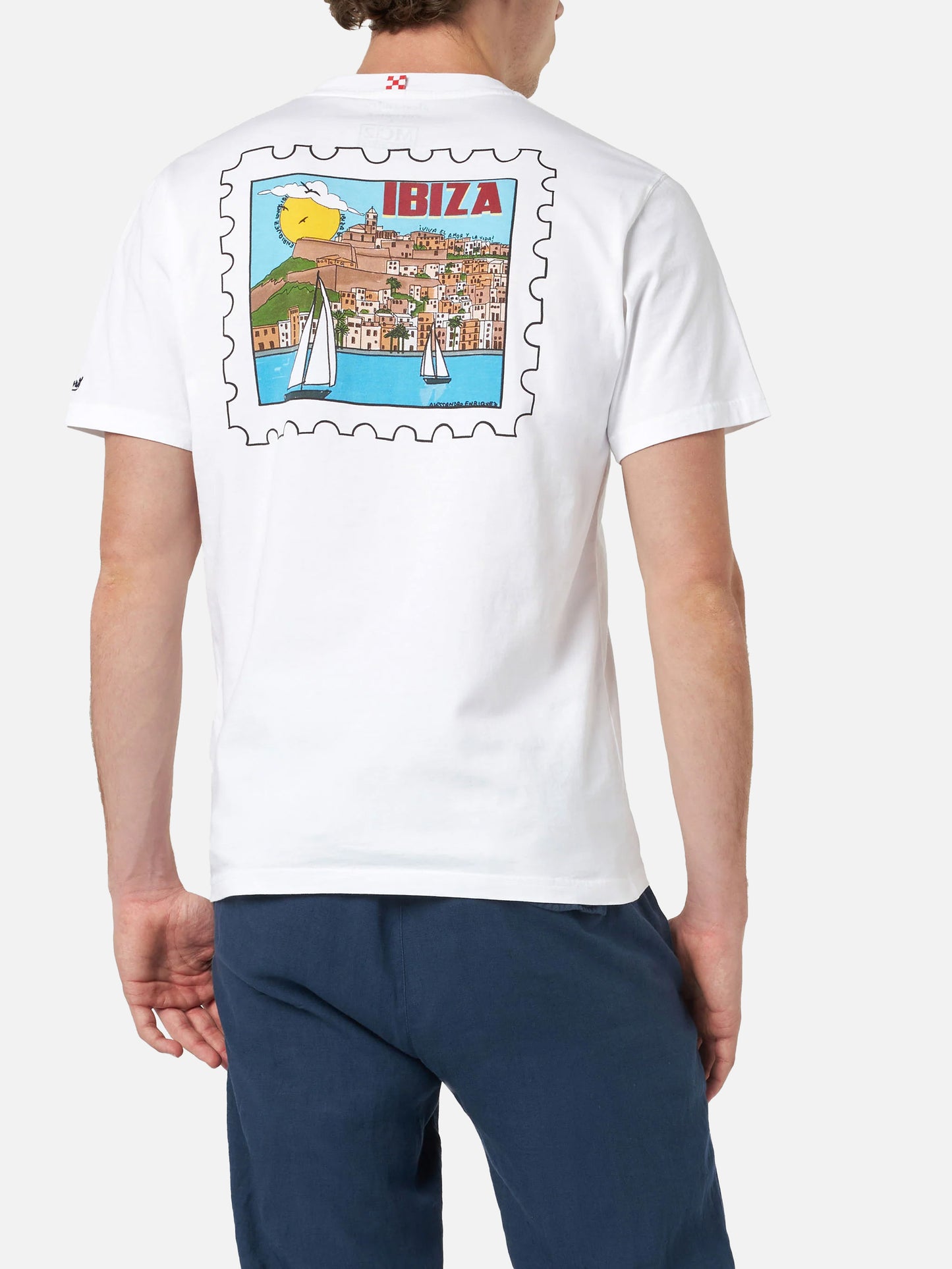 Man cotton t-shirt with Ibiza postcard front and back print | ALESSANDRO ENRIQUEZ SPECIAL EDITION