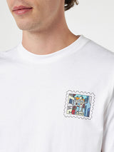 Man cotton t-shirt with Mykonos postcard front and back print | ALESSANDRO ENRIQUEZ SPECIAL EDITION