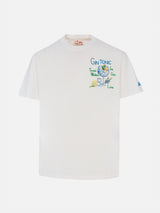 Man cotton t-shirt with gin tonic print and embroidery