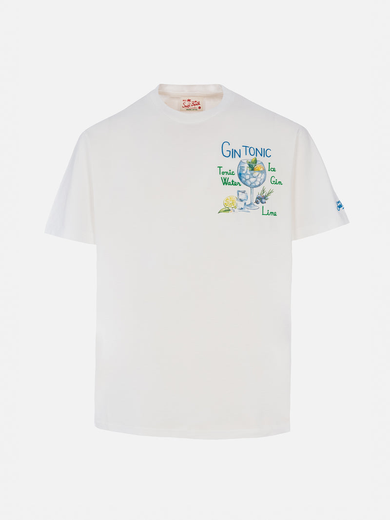 T-shirt da uomo in cotone con stampa e ricamo gin tonic