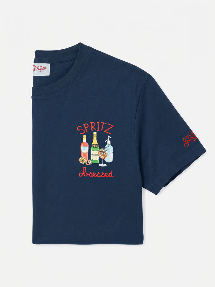 T-shirt brodé « Spritz obsessed » en bleu 